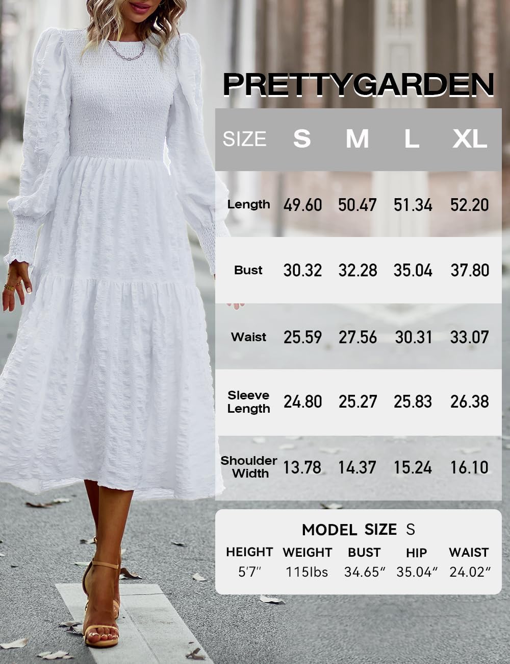 PRETTYGARDEN Women 2026 Spring Puff Long Sleeve Crewneck Smocked Maxi Dress Empire Waist Tiered A-line Swing Flowy Long Dress - Image 6