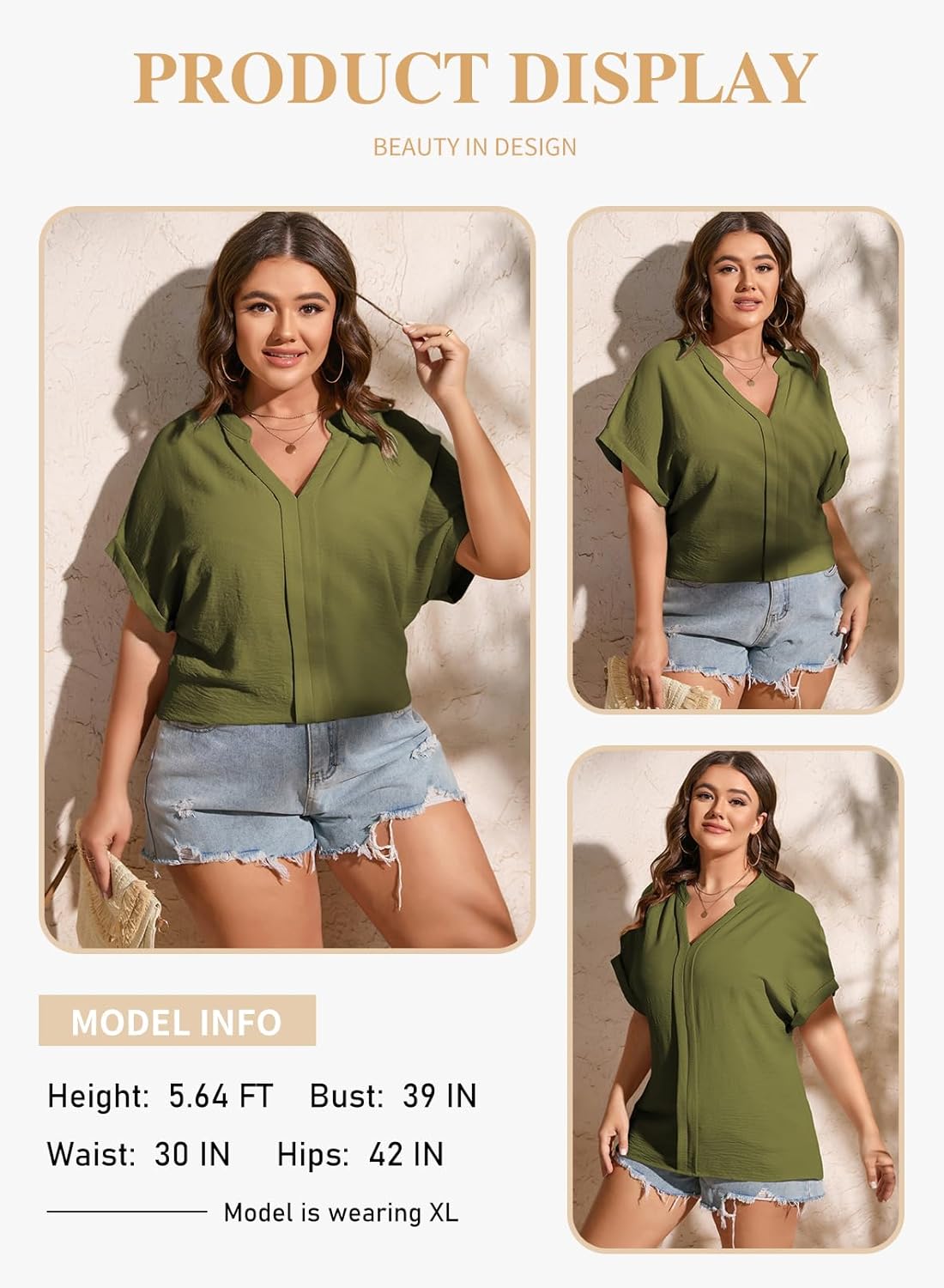 Eytino Womens Plus Size Summer Tops V Neck Short Sleeve Dressy Casual Blouse Work Shirts (1X-5X) - Image 3