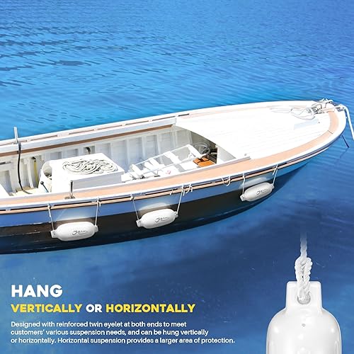 Miniatura 8 de OBAKL Paquete de 4 defensas de barco de 4.5 x 16 pulgadas acanaladas con ojos gemelos para acoplamiento, viene con cuerdas y bomba para inflar