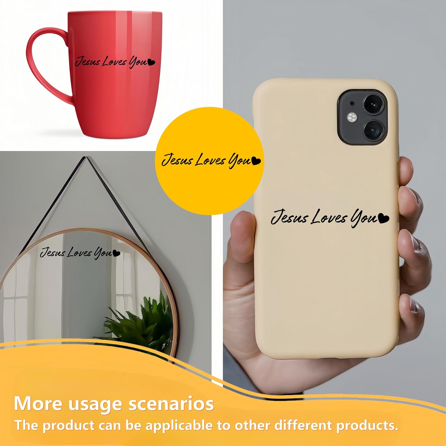 3 x Jesus Loves You Rearview Mirror Decal Water Bottle Stickers Affirmation Reminder Sticker Laptop Bumper Sticker Tumbler Vinyl Sticker Car Mirror Decal New Car Decor (Black) - Image 7