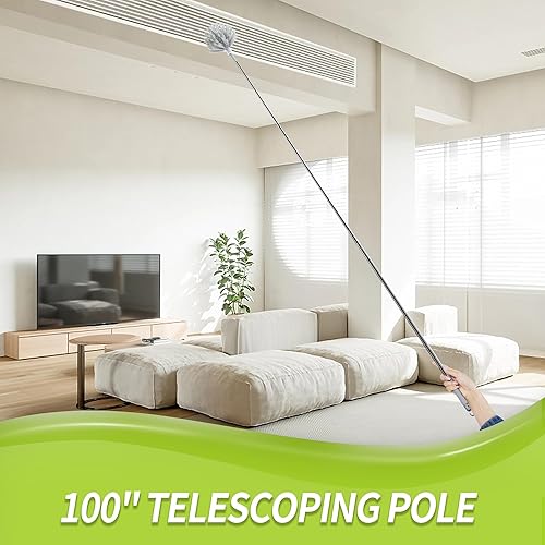 Miniatura 9 de Plumero de telaraña con poste de extensión, cepillo de telaraña y kit de plumero de techo para limpieza, limpiador de plumas de microfibra de 100