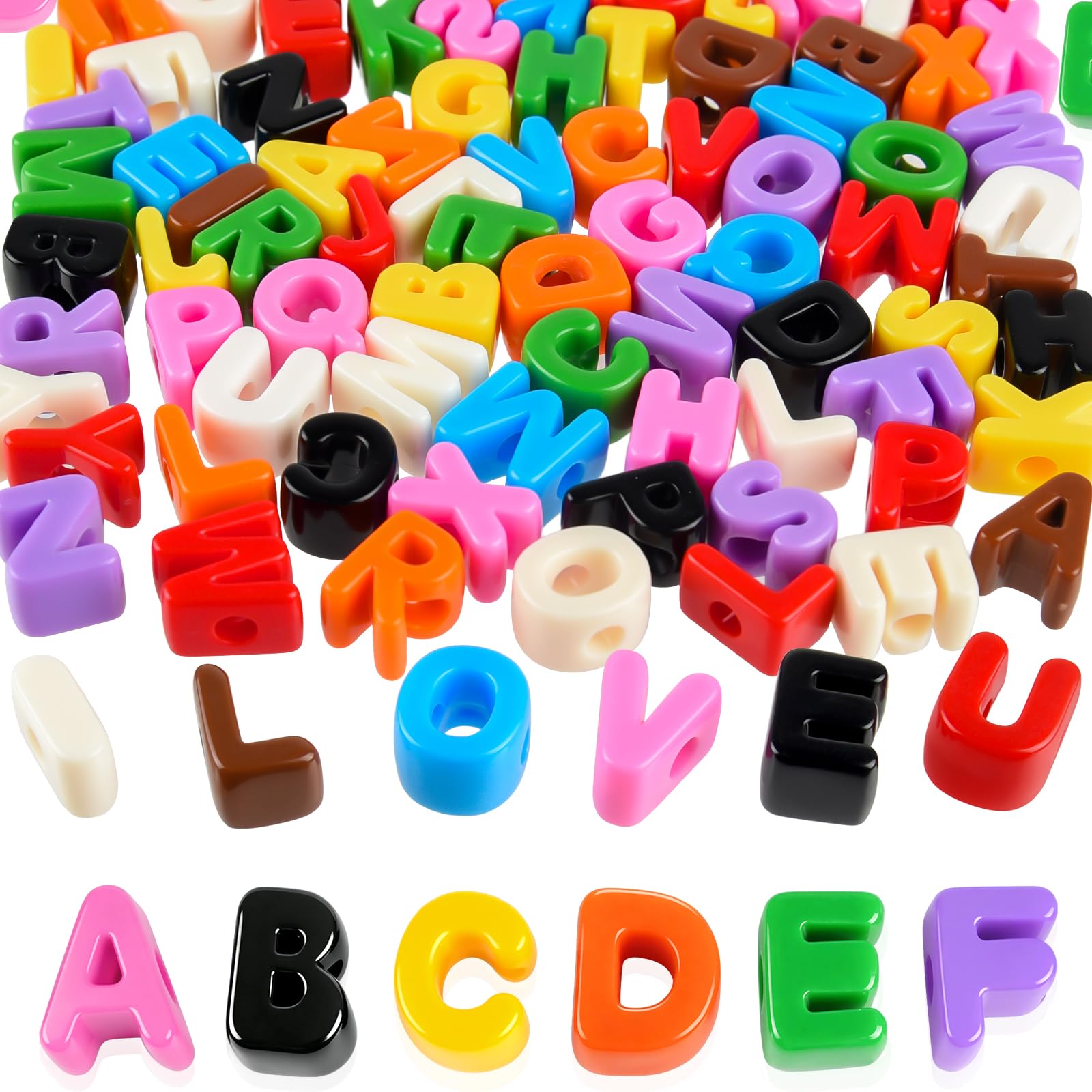 NEBURORA 78 Pcs Colorful Large Hole Letter Beads Charms for Keychain Making