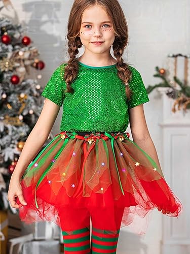 Miniatura 2 de EARENT Falda tutú iluminada de Navidad para niña, campanas de lazo de Navidad, faldas de tul de ballet, disfraz de fiesta de vacaciones, falda de