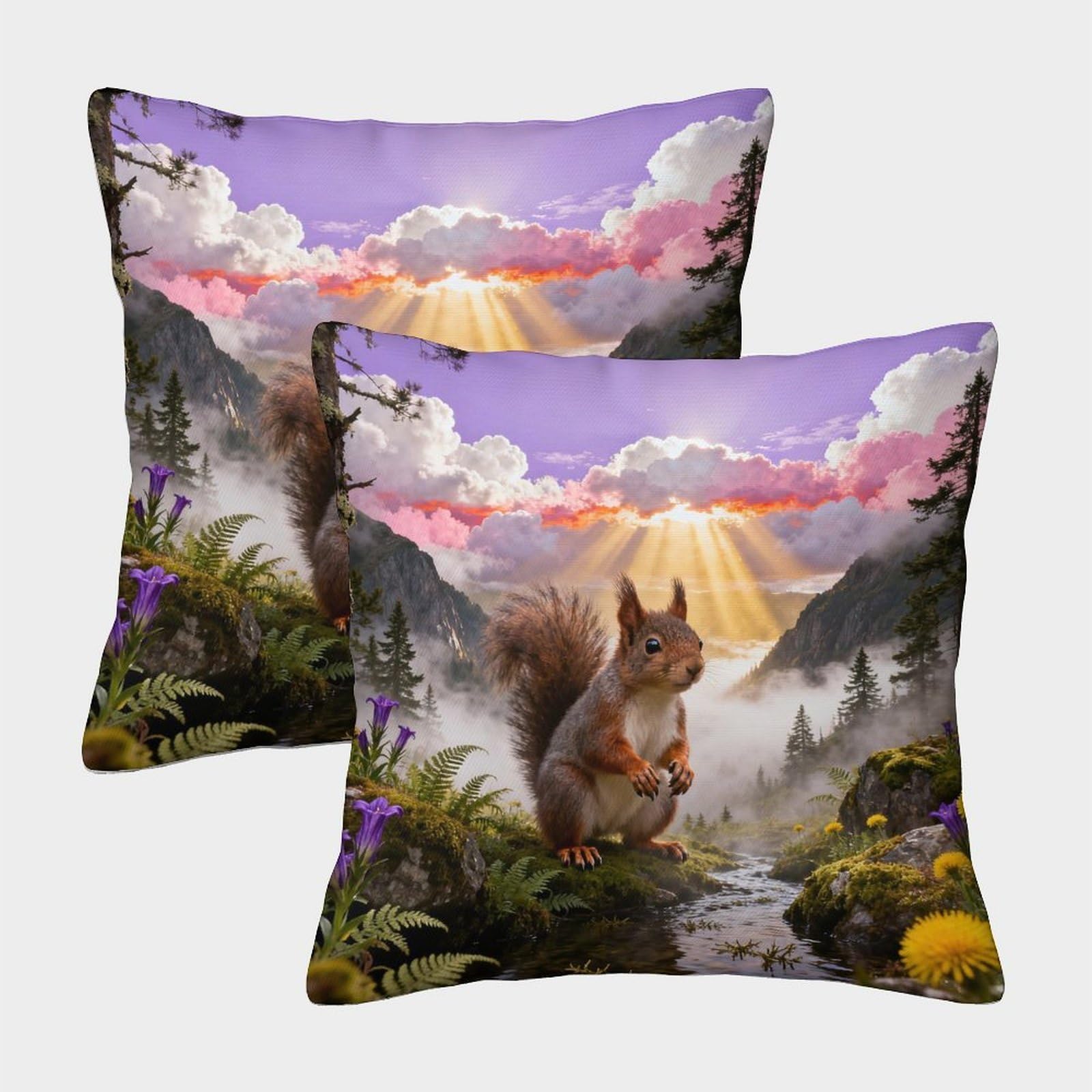 EMYXPAQM Squirrel Cushion Cover Set of 2, Premium Polyester Throw Pillow Covers with Hidden Zipper, Premium Decorative Pillow Cases, for Livingroom Couch Bed Sofa 40x40cm