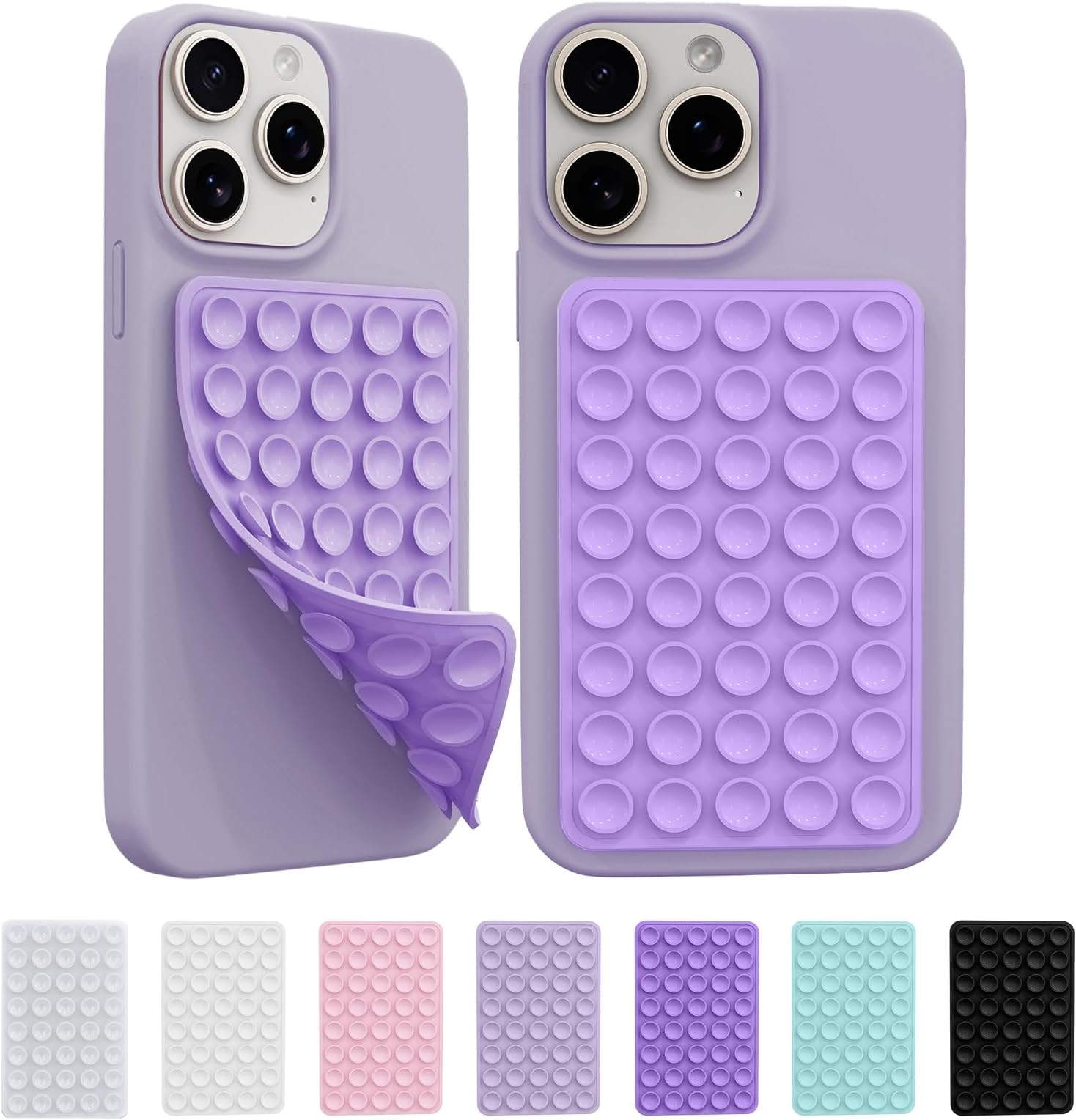 2PCS Silicone Suction Cup Phone Case Mount Double Sided, Silicone Octo Cup Buddy Sticky Grip Holder for Cellphone, Hands-Free Phone Accessories Strong Grip Holder for Selfies and Videos (Light Purple)