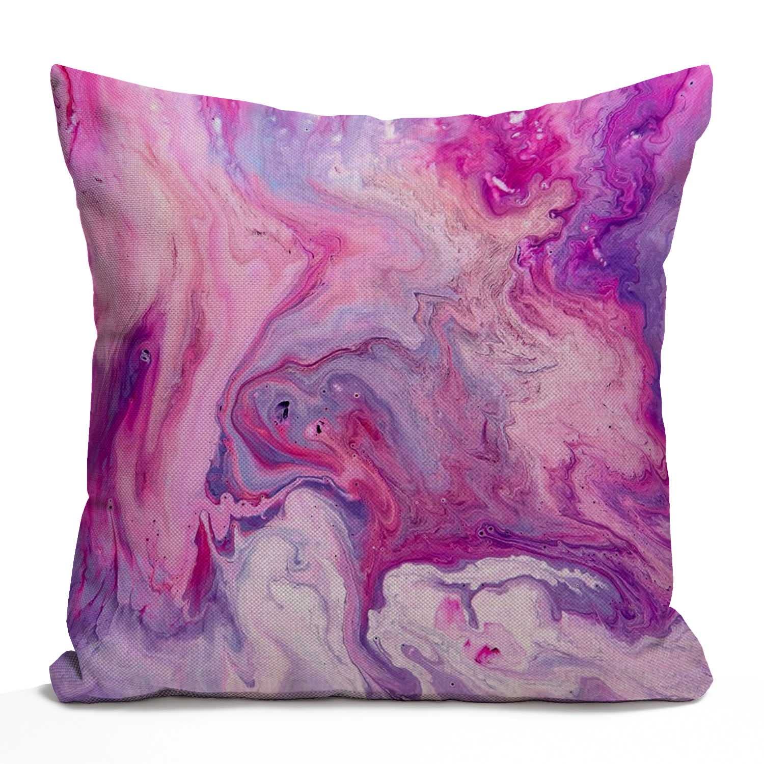 Tomda Multi019 Purple Marble Pattern Farmhouse Cushion Cover Pillow Cover Cotton Linen Decorative Square Throw Pillow Cover 45X45cm 18X18 Inch For Sofa Couch Decoration