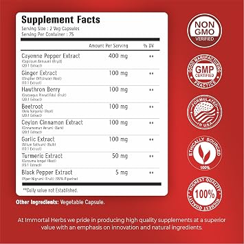 Cayenne Pepper Capsules w/Garlic, Ginger, Hawthorn, Turmeric, Cinnamon, Beet Root and Black Pepper Extract, 150 Cayenne Capsules, Non-GMO & Gluten Free Capsaicin Supplement