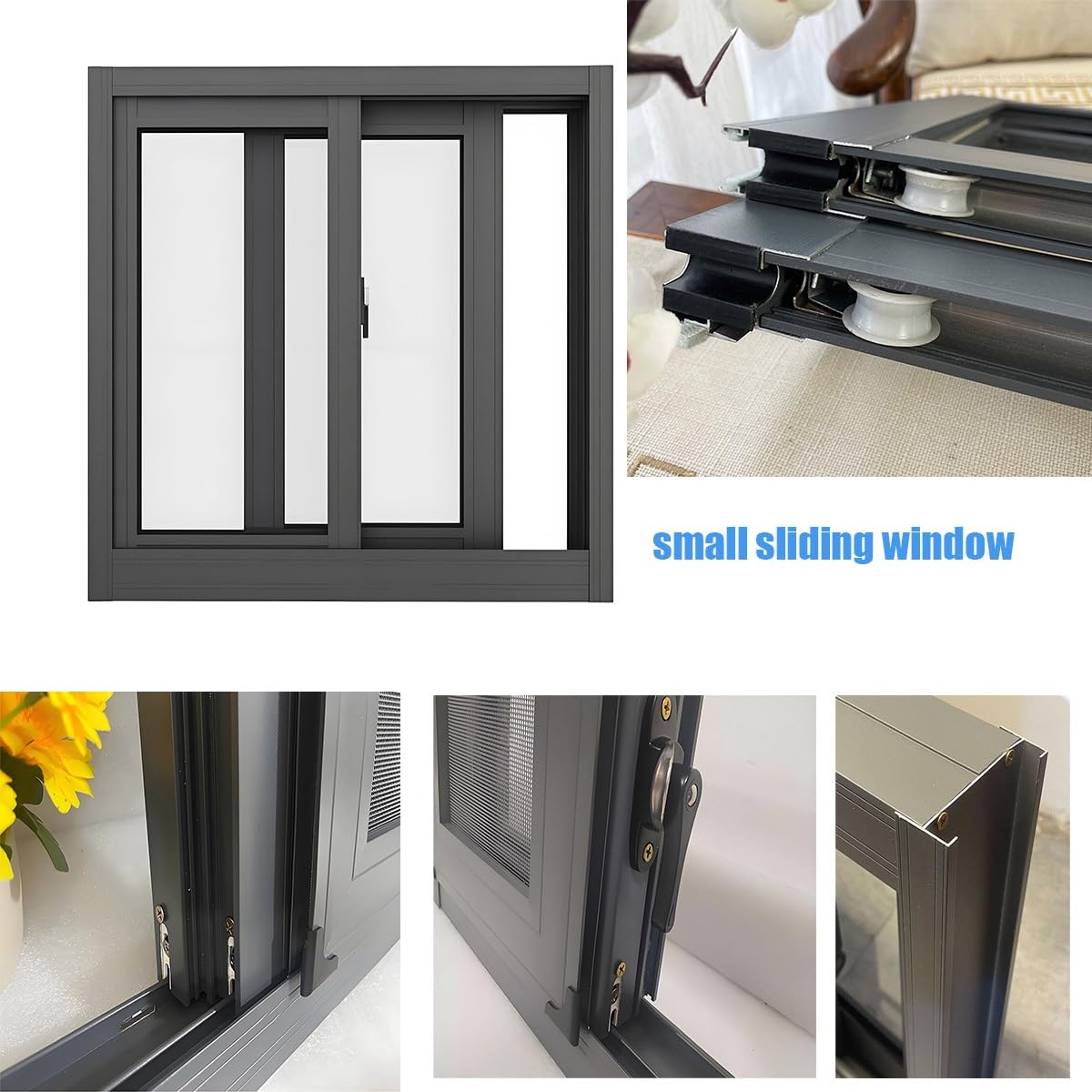 Aluminiowe okno przesuwne 30-91 cm do szopy piwnicy i przyczepy kempingowej - stylowy szary zamiennik szkła hartowanego do łazienki, kuchni (60 x 30 cm)