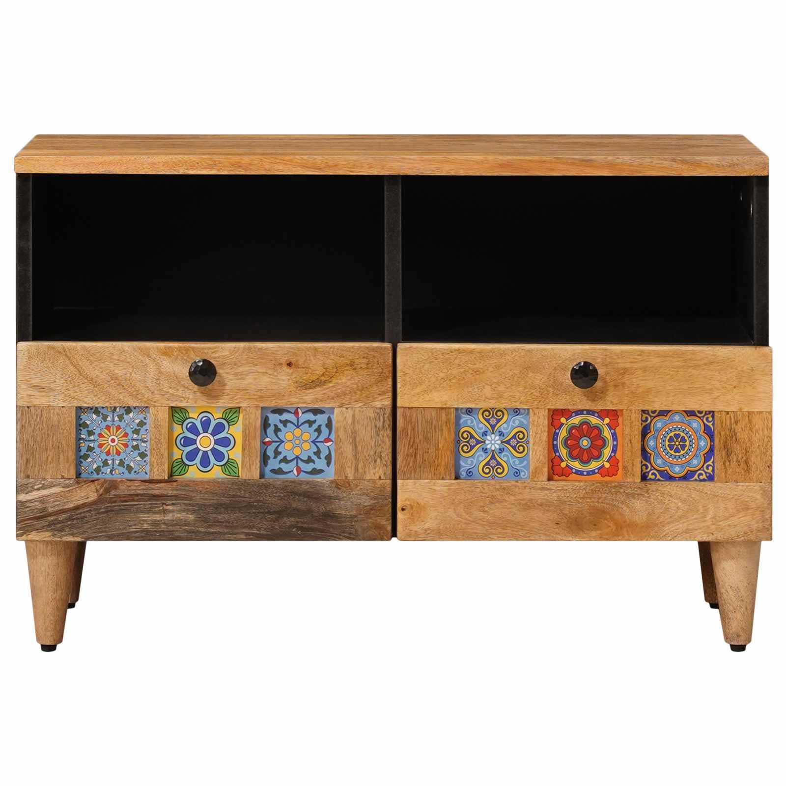 Hothingwell Szafka pod telewizor 70x33x46 cm lite drewno mango, nowoczesna szafka z półkami i szufladami, przechowywanie do salonu, współczesny design, wymagany montaż