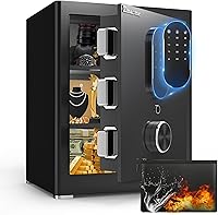 Vista 11 de Caja fuerte grande, caja fuerte de seguridad para el hogar con teclado electrónico y llave, caja de seguridad personal para documentos del hogar