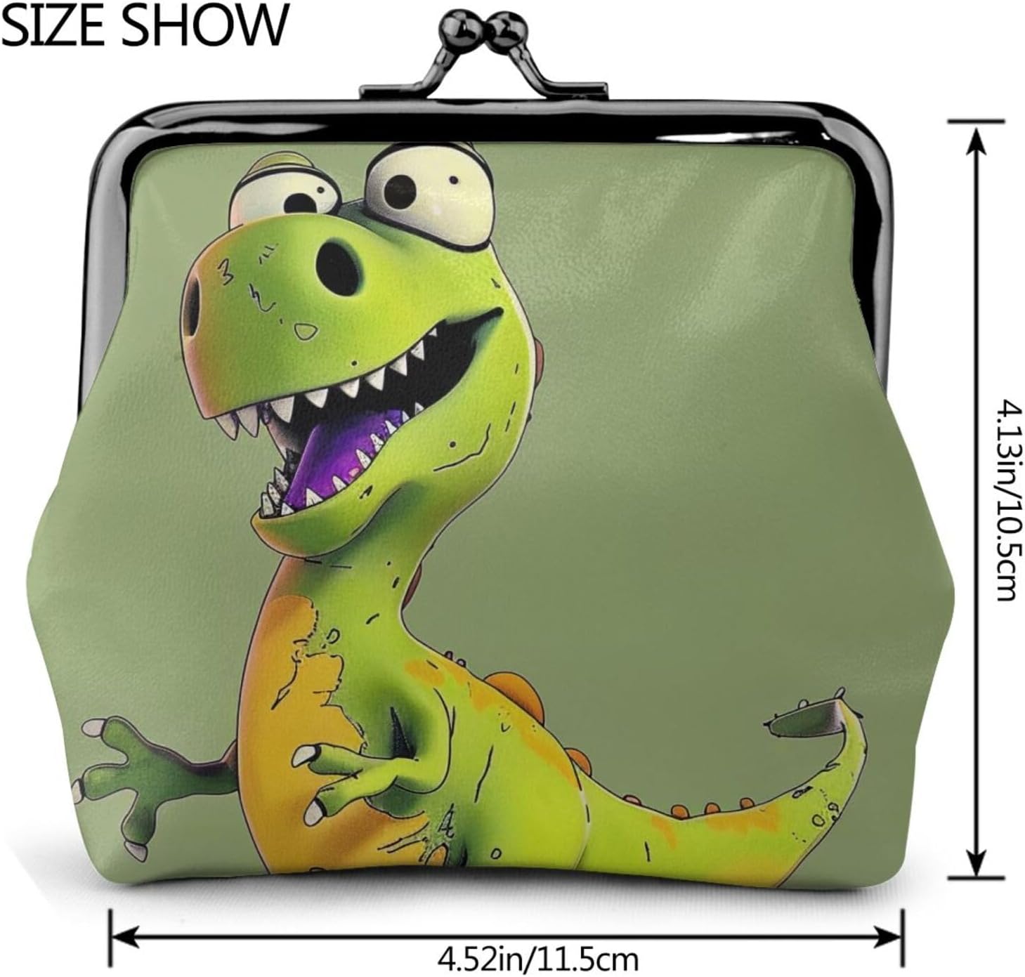 Cartoon Dinosaur Printed Coin Purse for Women Cute PU Leather Coin Wallet Mini Coin Purse Pouch with Kiss-Lock