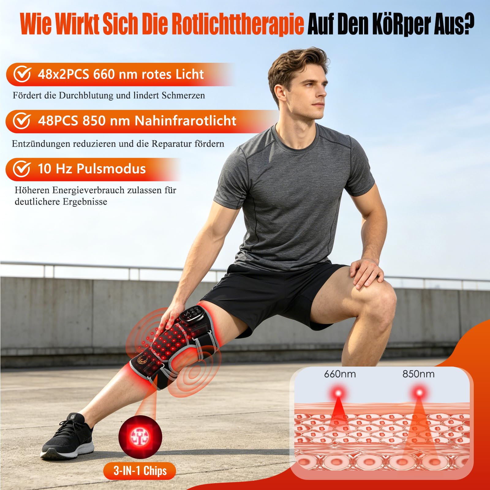Seenew Kabellose Kniebandage mit Rotlichttherapie, Wärme und massage