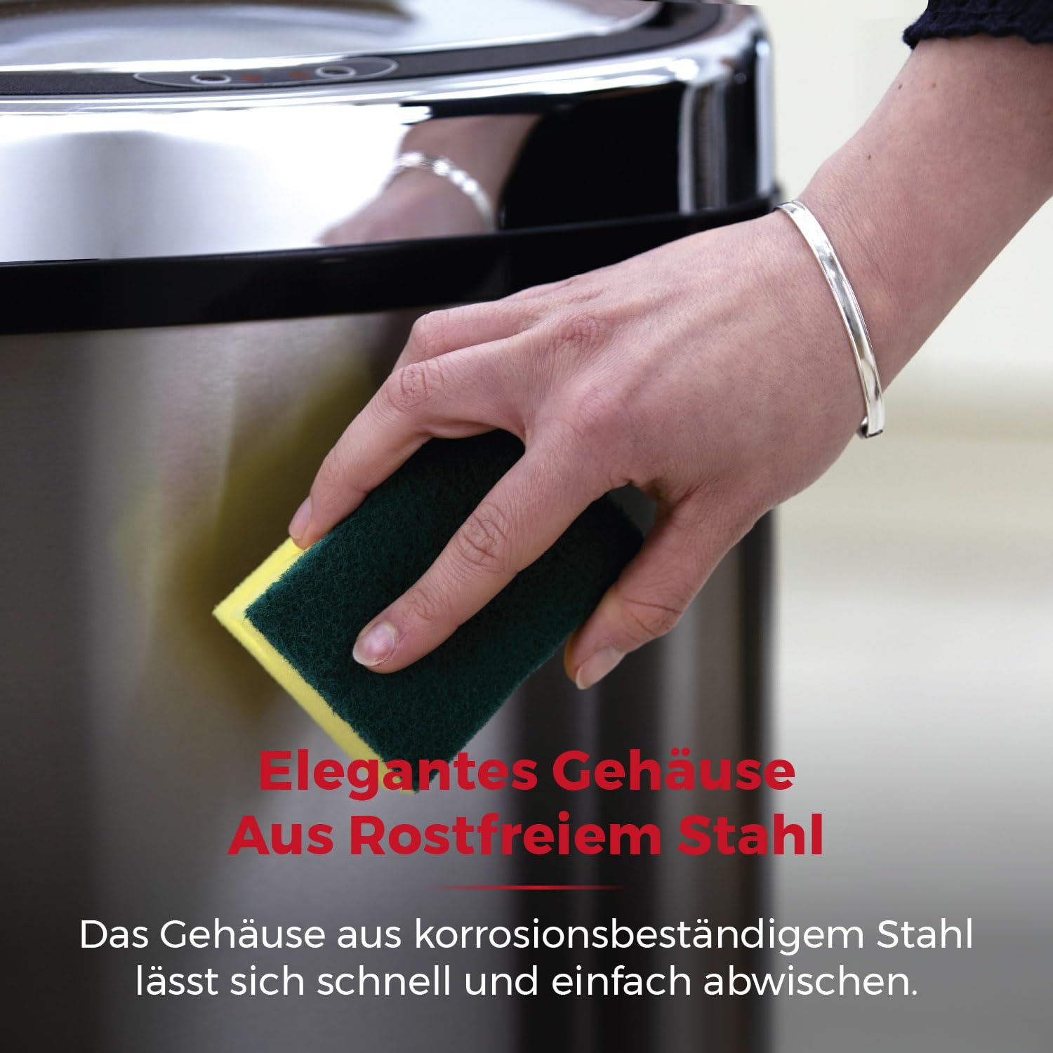 Tower T80901 Edelstahl Mülleimer Mit Sensor - Automatisch Mit Soft-Close-Funktion, Manuelle Öffnungsoption, 58 L, Silber
