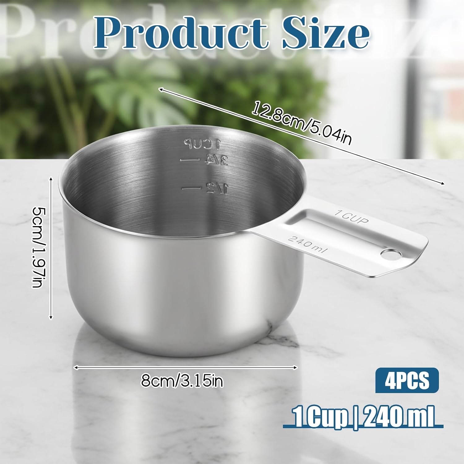 4Pcs 1 Cup 304 Stainless Steel Measuring Cup, Metal Measuring Cups