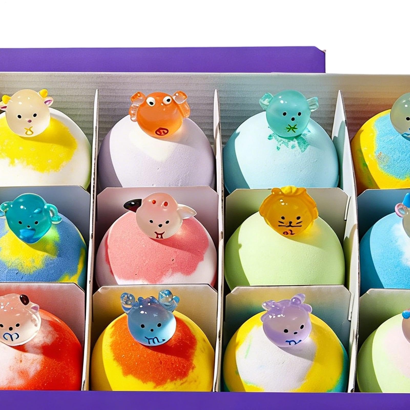 Bombe da bagno aromatiche: set di palline a bolle da 12 pezzi | stile costellazione animale, effervescenza rilassante | giocattoli da bagno colorati per donne mamma moglie nonna ragazze