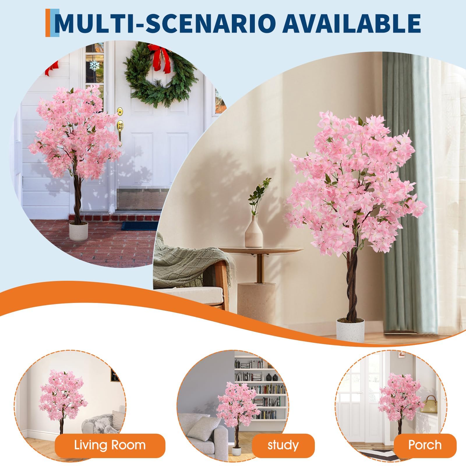 IDEALHOUSE Albero di ciliegio artificiale, 120 cm, con fiori di farfalla
