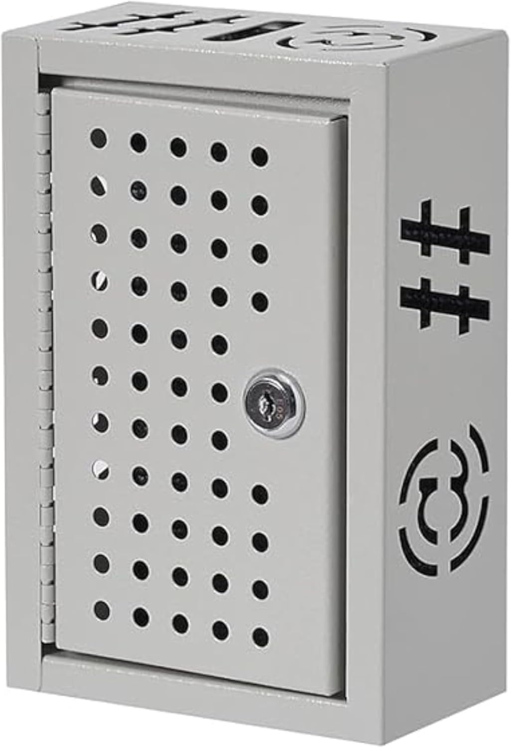 Multipurpose Steel Lock Box - Keyed Security Storage Cabinet for Phones, Wallets, & Valuables - Wall Mountable Compact Safe for Classroom, Office, & Home (Graywhite)
