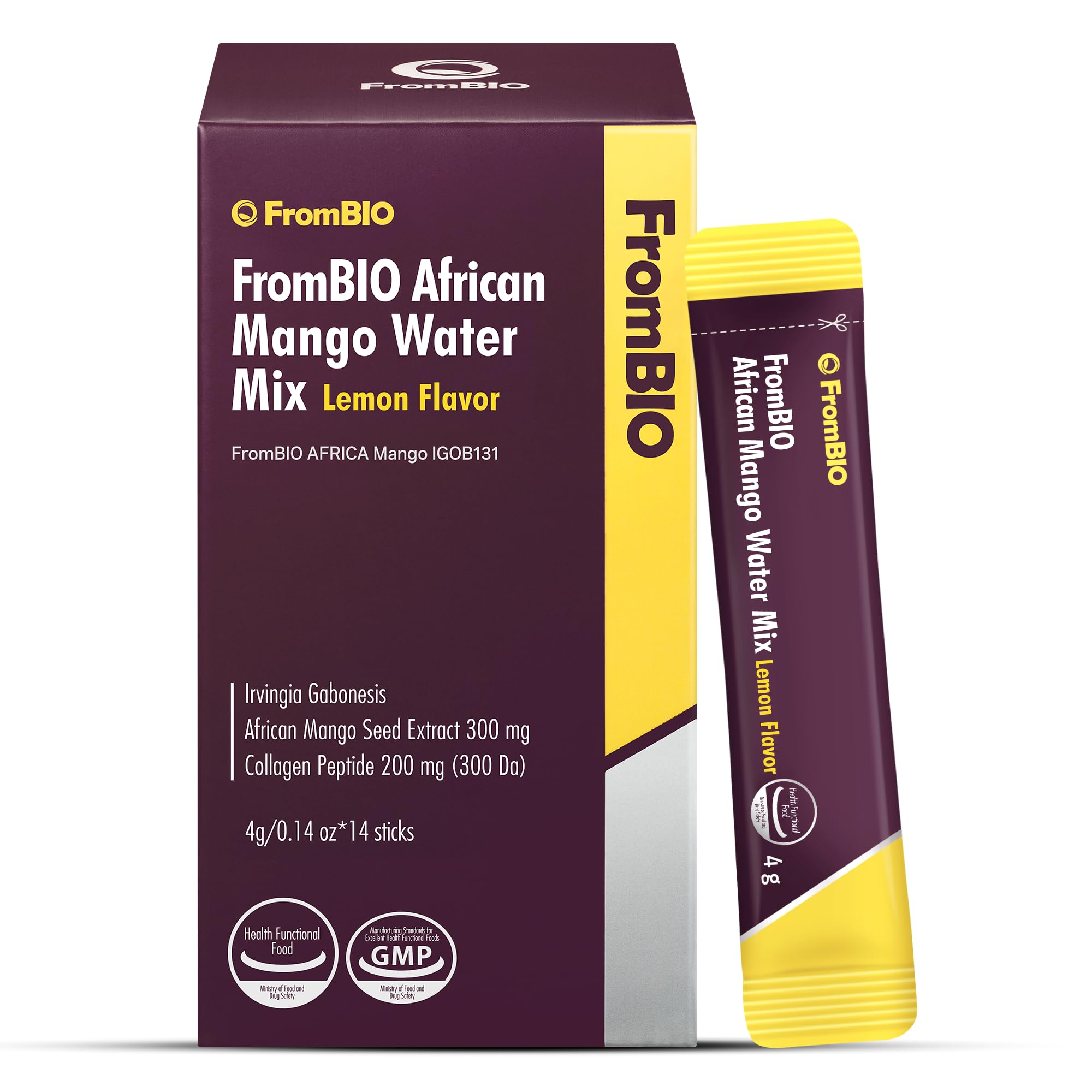 FromBIO African Mango Water Mix Lemon Flavor 14 Sticks Irvingia Gabonesis Seed Extract 300mg Sugarfree Korean Drink Flavoring Packets for Wellness & Beauty Marine Collagen Peptides