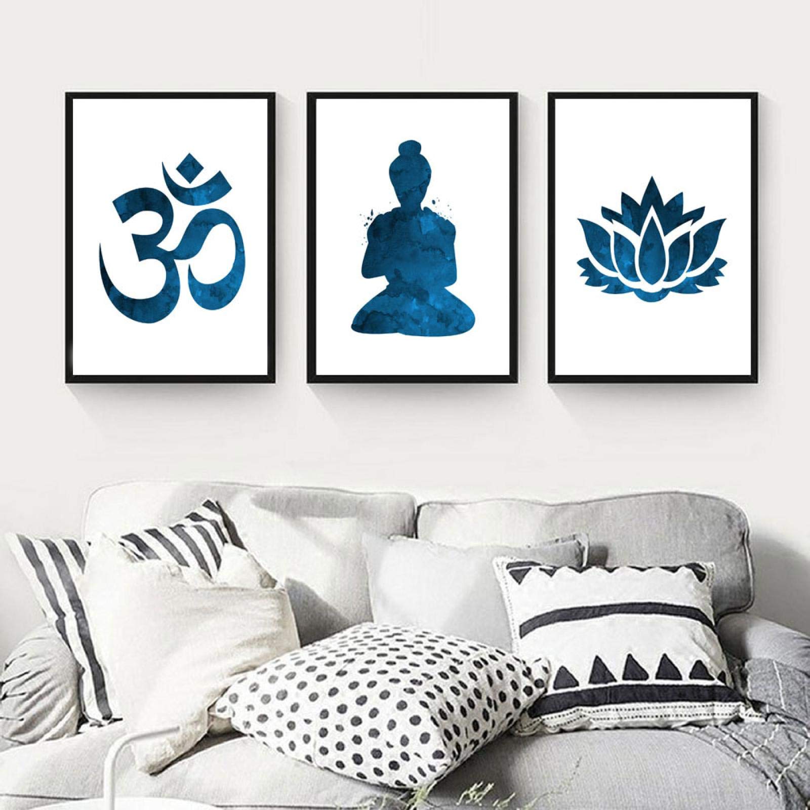 Meditación Lienzo Pintura Abstracta Estatua de Buda Loto Póster Buda Budismo Impresiones Póster para la habitación Decoración para el hogar Arte de la pared 70x90cm-3Pcs Sin marco