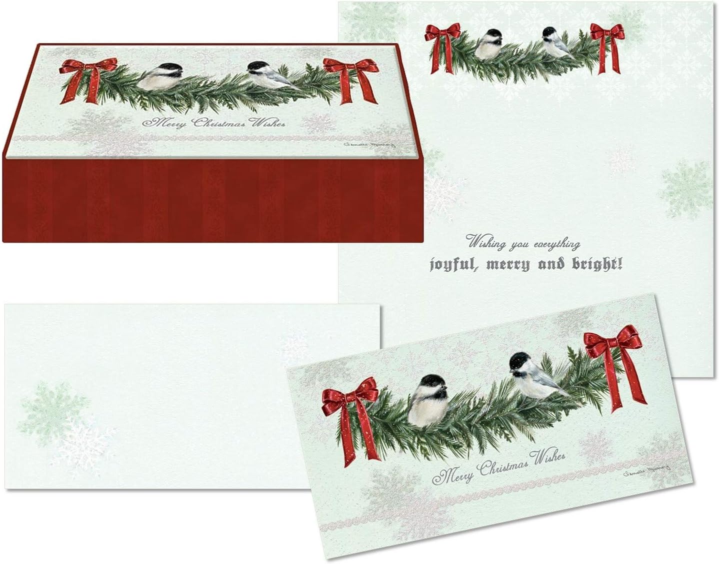 LPG PERFORMING ARTS BOXED CHRISTMAS CARDS Chickadee Mini Long Glitter Christmas Cards, Full Color Designed Envelopes, Beautiful Keepsake Box (14 glitter cards, 14 coordinating envelopes) (85006)