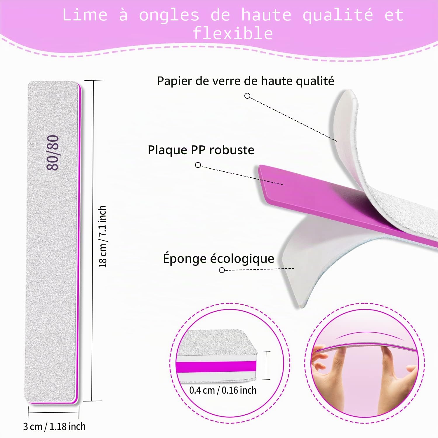 12 Pièces Limes A Ongles, Grains 80/80 Lime A Ongles Professionnelle, Lime à Ongles Double Face Pour Manicure And Pedicure, Lime Ongle Carrées Pour L'extension Des Ongles En Poly Au Salon De Coiffure