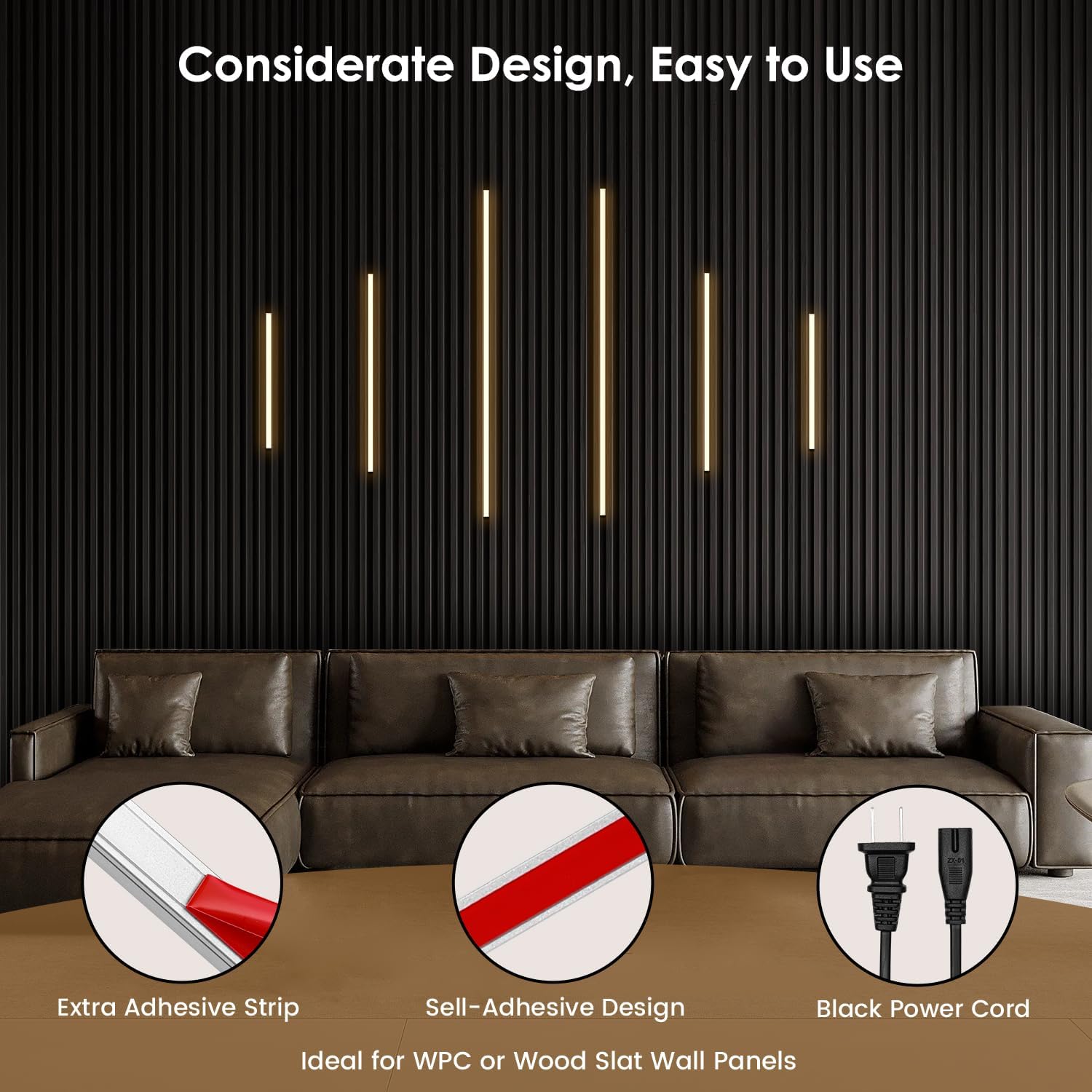 LED Recessed Lighting Kit - FamtaCare 6Pcs Self-Adhesive Silver LED Strip Lights for Interior Wood Slat Wall. Dimmable 3000K Wall Panel Lamps with Touch Control for Stairs & Home Decor