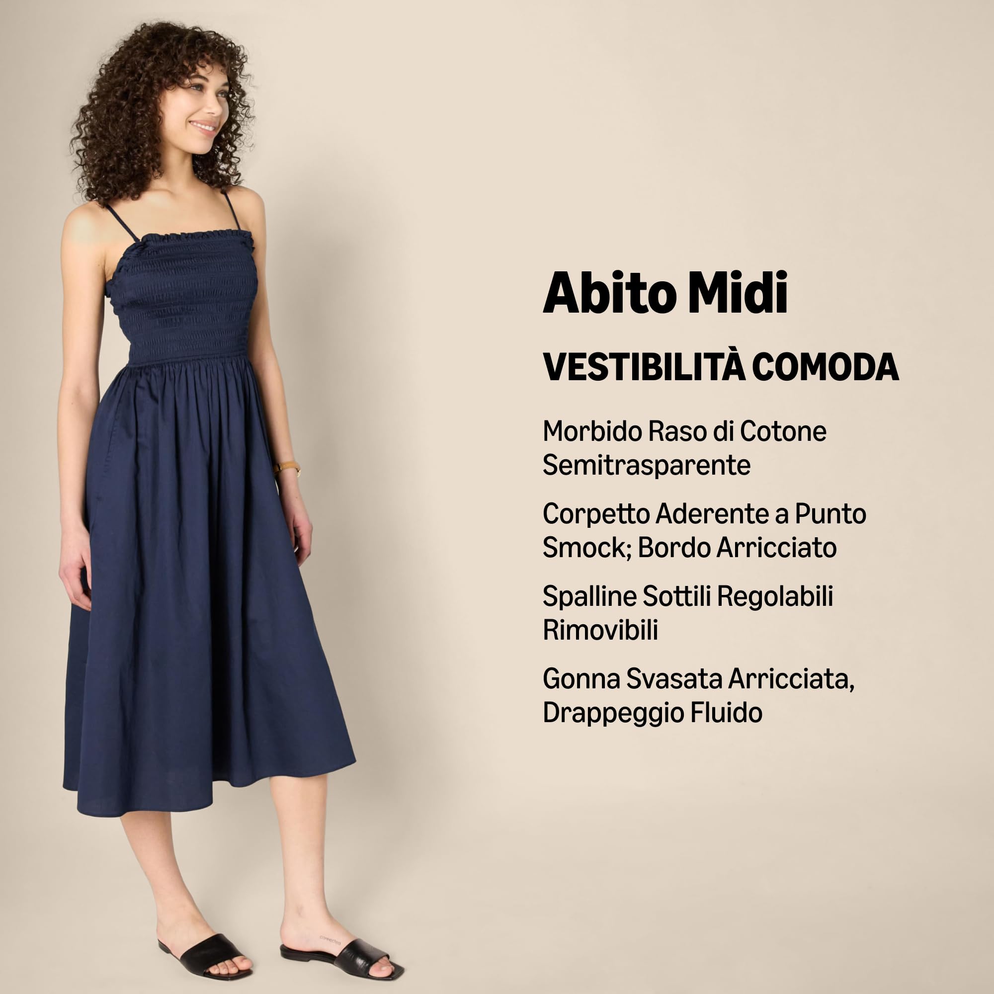 Amazon Essentials Abito con Corpetto Ricamato a Punto Smock in Raso di Cotone, Vestibilità Classica Donna