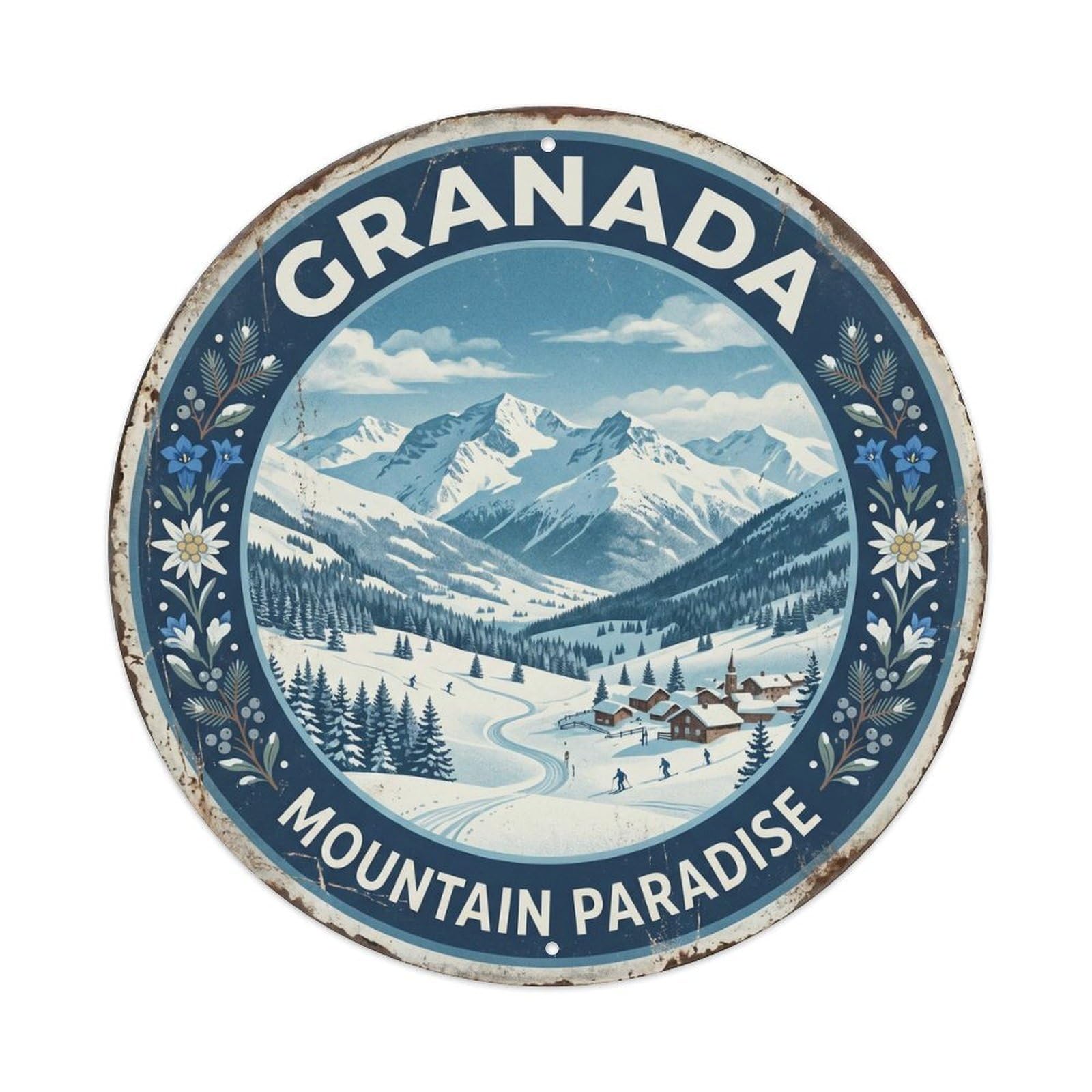 Vintage Travel Sierra Nevada Granada Mountains Metal Tin Sign