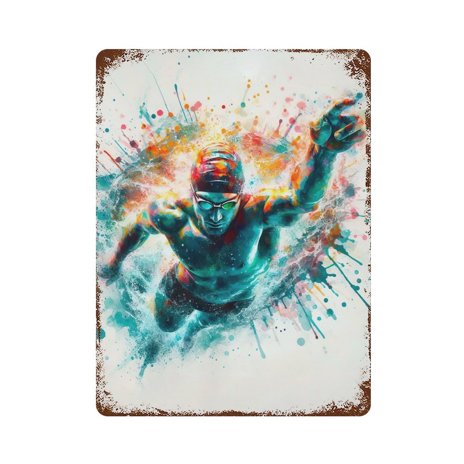 Garage Style Swimmer in Motion Distressed Metal Wall Sign 15.7"x11.8", Rustic Home Decor for Bar And Workshop