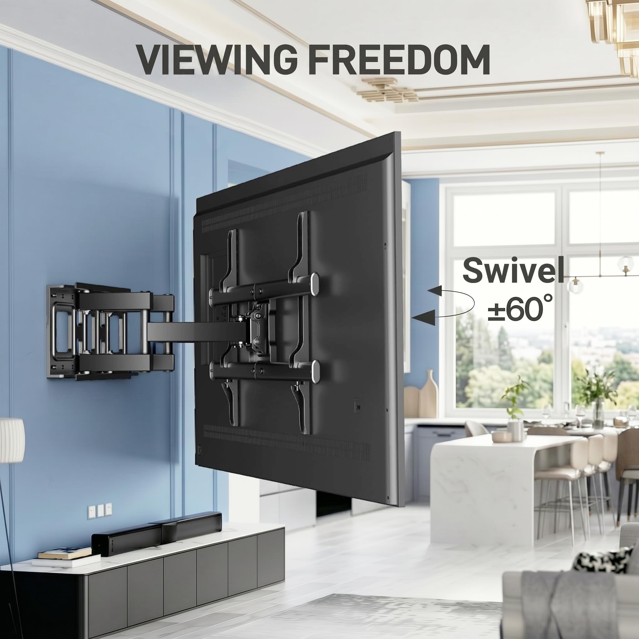 PERLESMITH TV Wandhalterung, für 37-85 Zoll Fernseher bis zu 60 kg, Schwenkbar Neigbar TV Halterung 55 65 Zoll, Wandhalterung Fernseher Max. VESA 600x400 mm