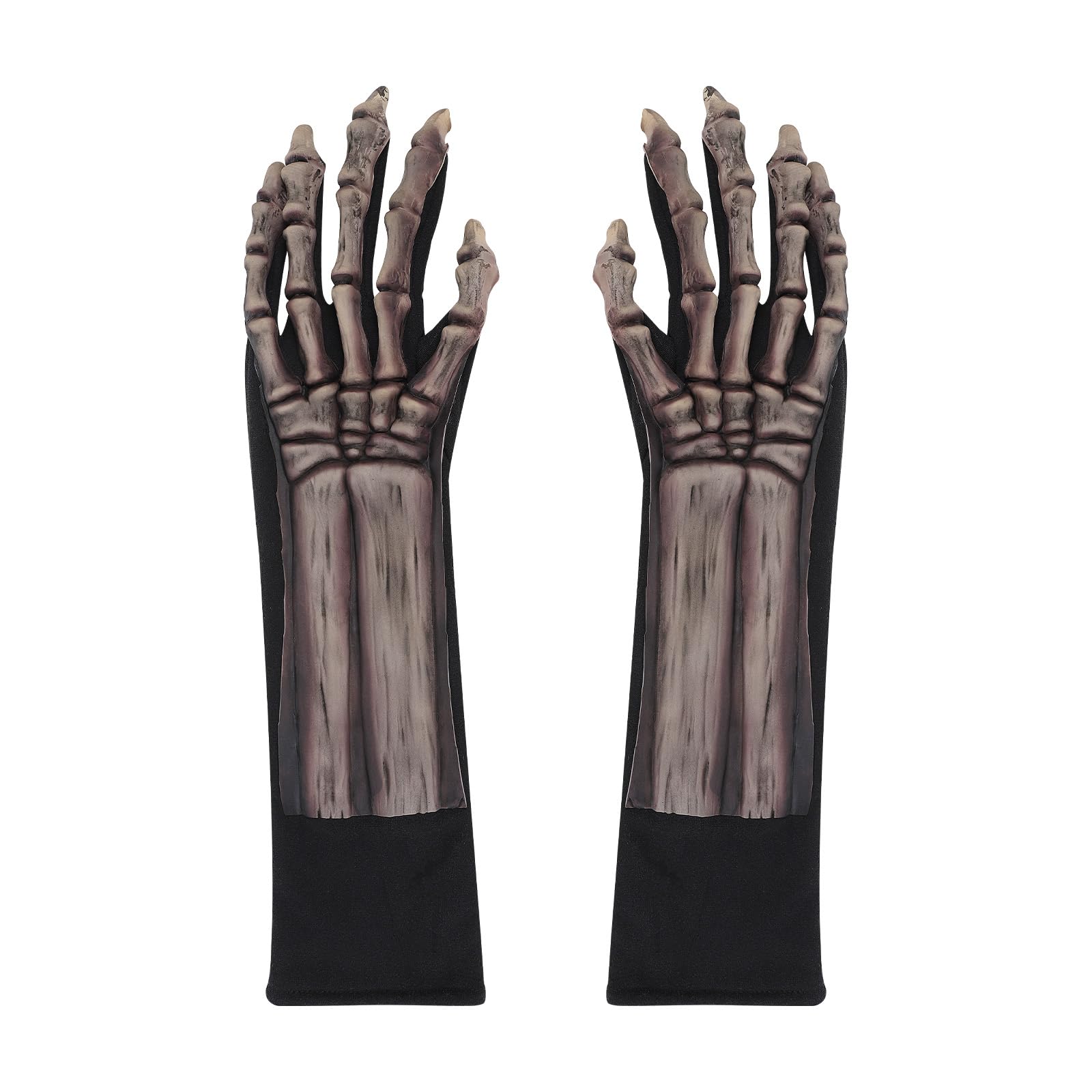 FakeFace Skeleton Gloves with Claws for Men Women Gothic Horror Skull Bone Full Finger Long Arm Length Gloves for Halloween Cosplay Party Dress Up Role Play