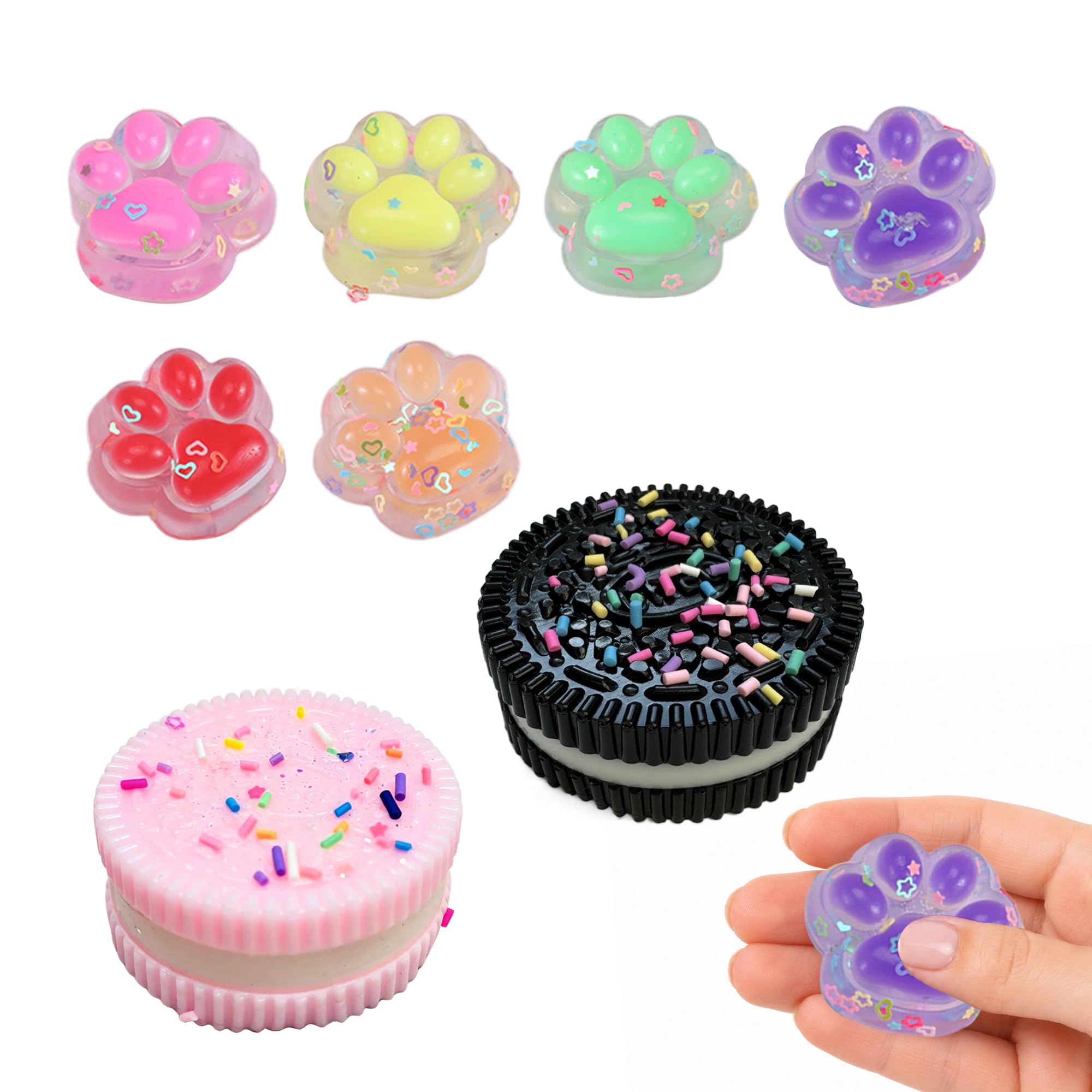 2PCS Biscuit Stress Relief Toy and 6PCS Mini Taba Squishy Paw