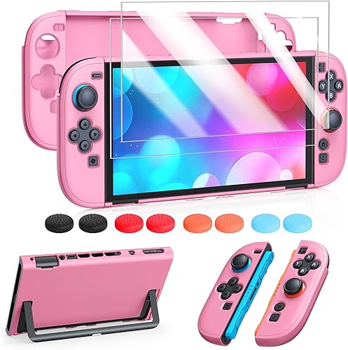 Vista 13 de FYOUNG Protective Case for Switch, Slim Hard Shell for Switch Accessories, Scratch&Shock Protection Cover with Screen Protector, 8 Thumb Grip(Clear