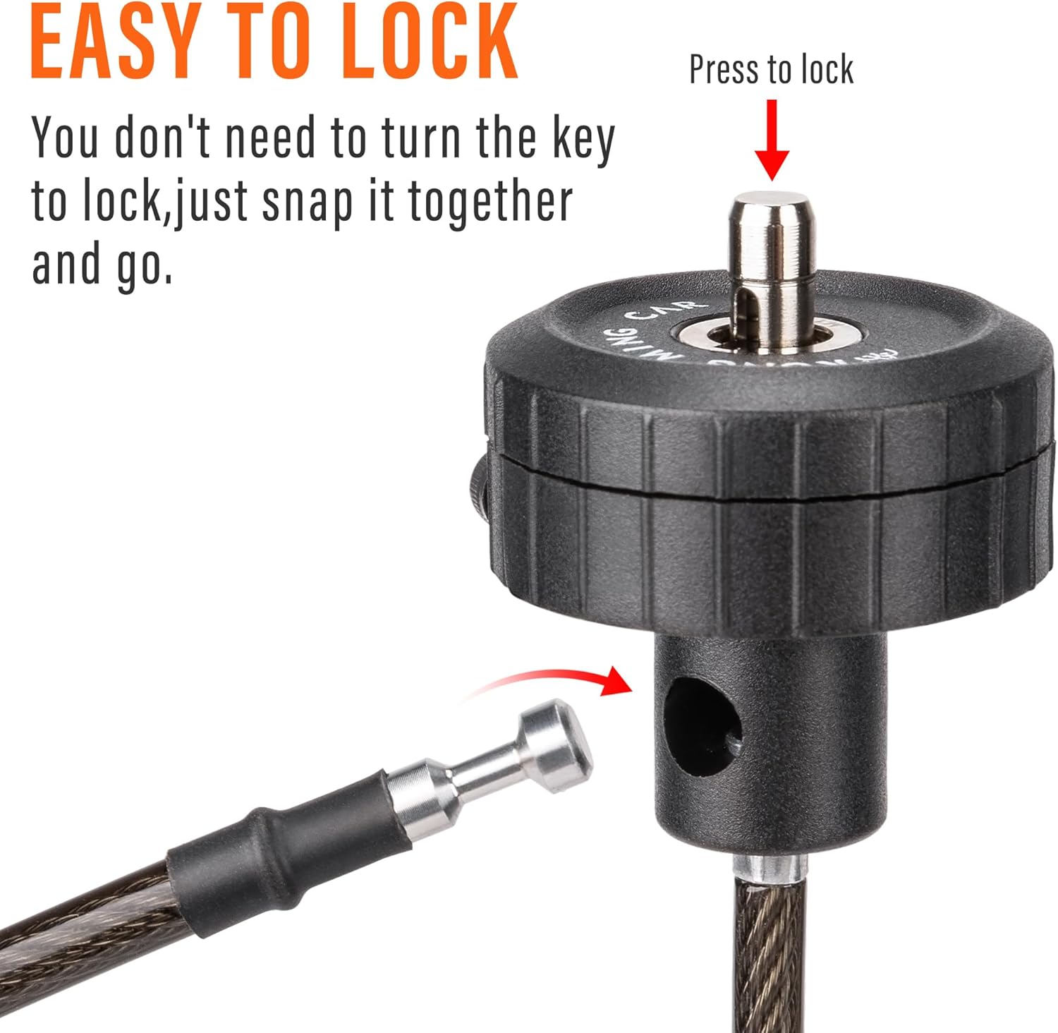 Bike Cable Lock - Handlebar End Lock fit Mountain Bike Bars - Anti Theft, Glossy Black