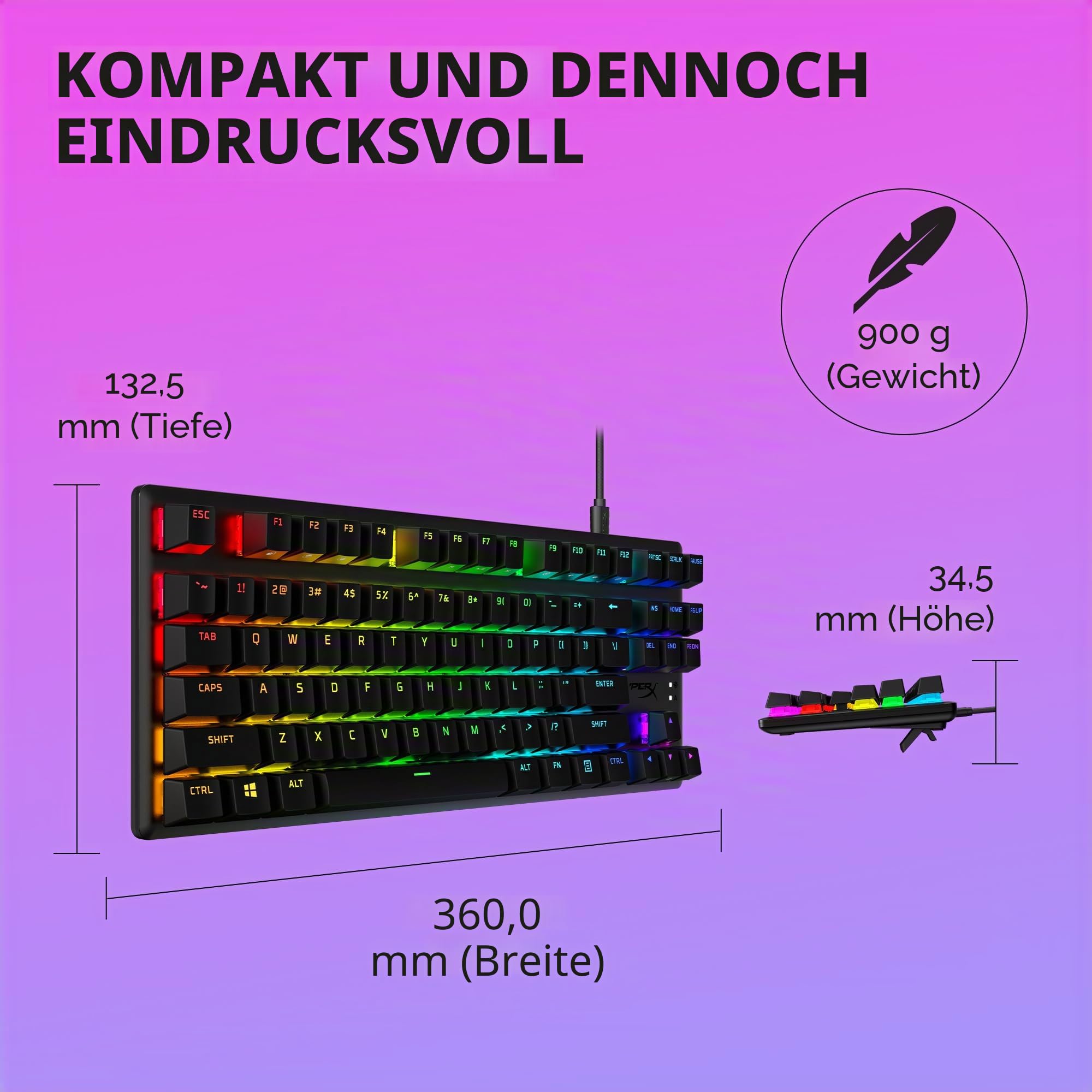 HyperX Alloy Origins Core PBT – TKL Mechanische Gaming-Tastatur, PBT-Tastenkappen, RGB-Beleuchtung, kompakt, Aluminiumgehäuse, anpassbar NGENUITY, Onboard-Speicher, taktiler