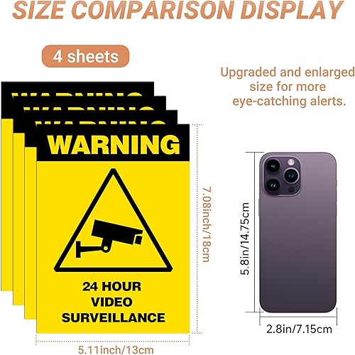 Miniatura 2 de 4 calcomanías de video vigilancia de 5 x 7 pulgadas de 24 horas, resistentes a la intemperie, a los arañazos, al agua y a la decoloración, vinilo