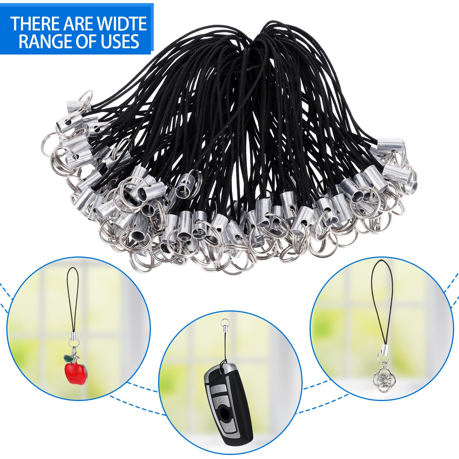 Bremorou Mobile Phone Pendant Loops, Pack of 100, Simple Mobile Phone Lanyard Strap, Mobile Phone Pendant with Carabiner Split Ring Strap for Mobile Phone Lanyard Strap DIY Rope for Hanging