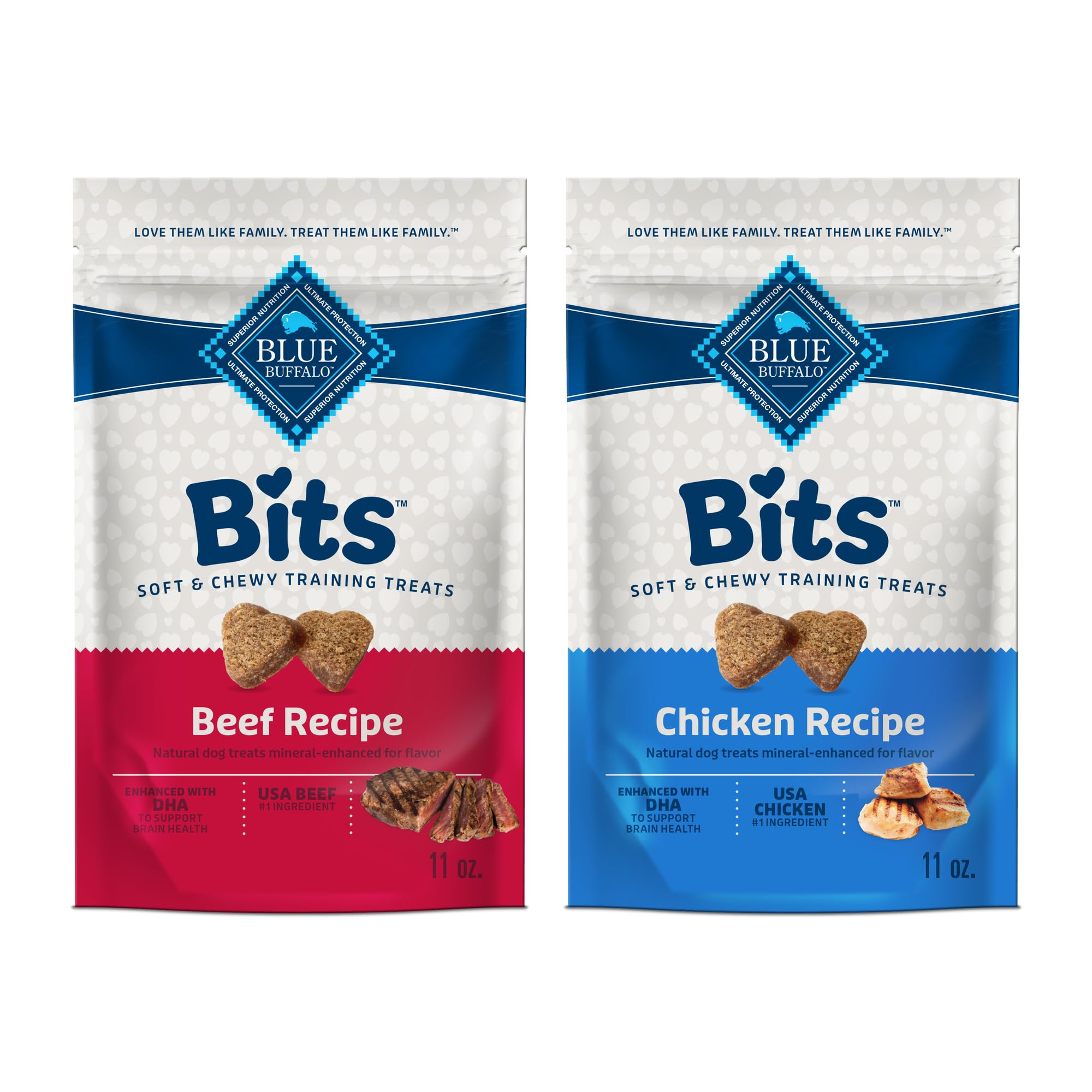 Blue Buffalo Bits Soft Dog Treats for Training, Made with Natural Ingredients & Enhanced with DHA, Chicken & Beef 19-oz Variety Pack, 2 ct