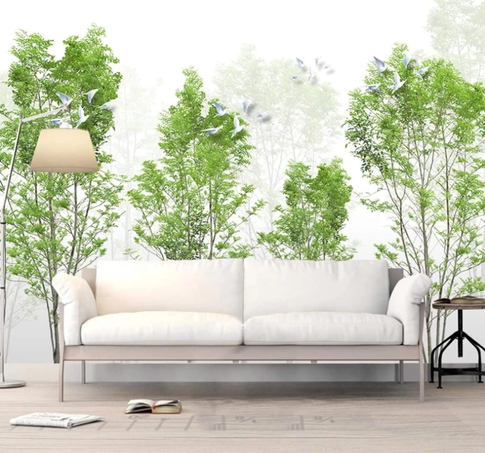 Fresh Minimalist Green Forest Landscape 3D Wallpaper Easy Install Feature Office Living Room Sofa Bedroom TV Background Wall Decoration-300cm×210cm