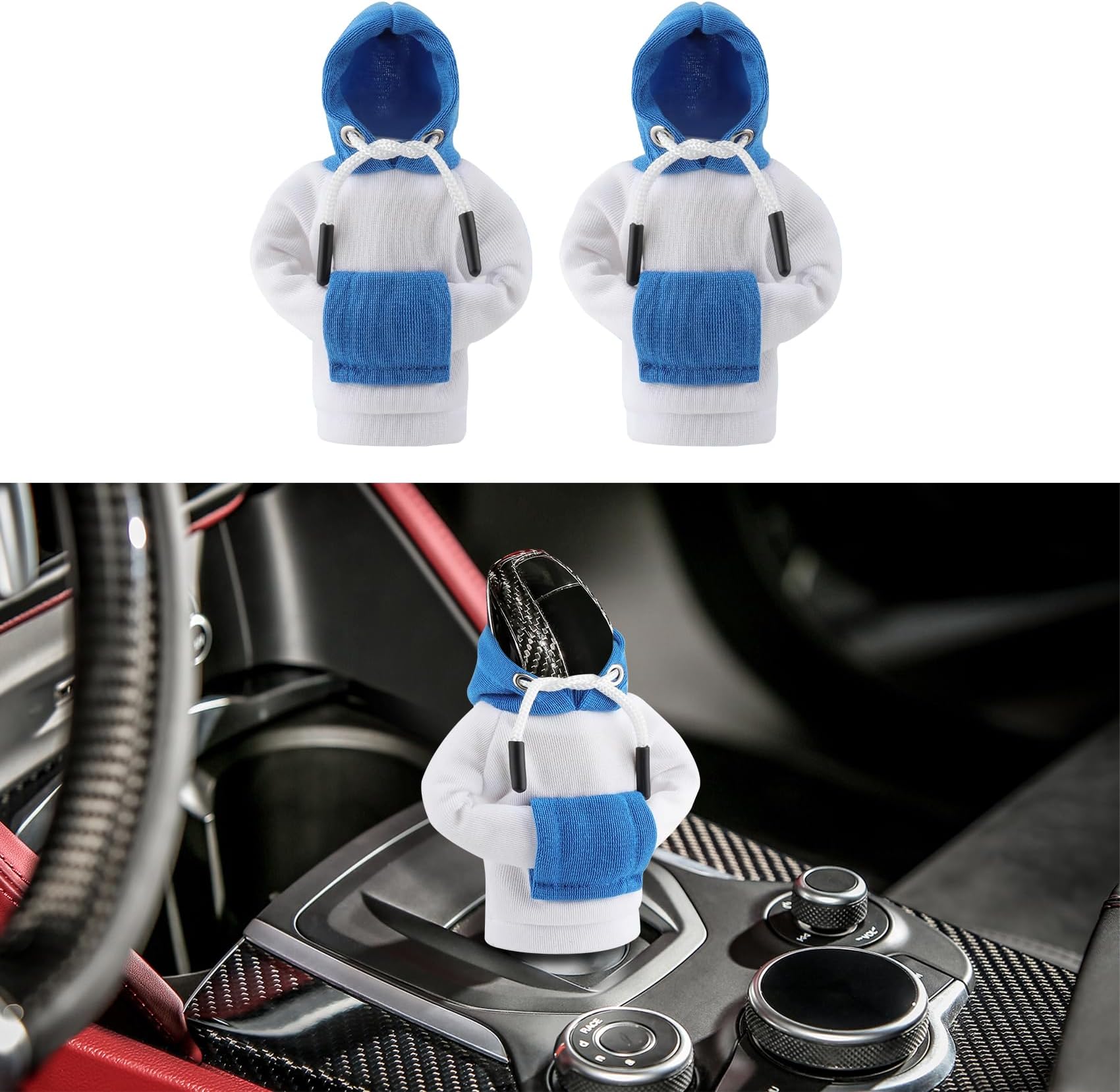 2PCS Universal Hoodie, Upgraded Gear Shift Cover, Funny Shifter Hoodie, Gear Shift Stick Protector Decoration for Most Cars
