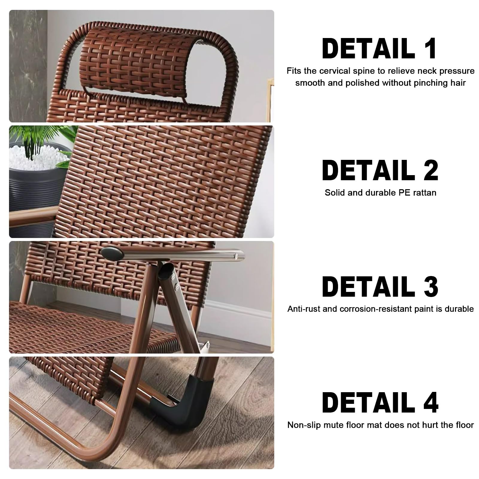 Ratán Portátil Tumbonas Con Reposabrazos, Silla Gravedad Cero Tumbona De Relax,tumbona Playa Plegable Ligera,tumbonas Jardin Exterior,respaldo Ajustable,respirable,ahorra Espacio. ( Color : Brown )