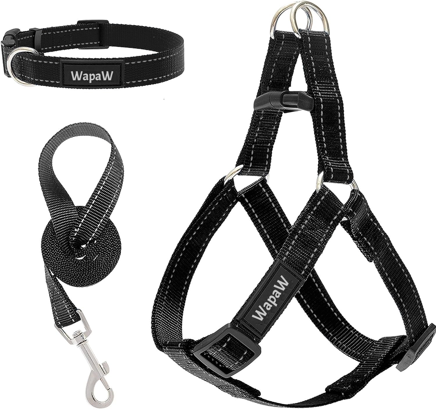 WapaW Dog Harness Collar Leash Set | Combo Pack of Reflective Dog Collar Harness Leash for Medium Large Dogs (Large, Black) (B0CLY51385) Amazon Price History, Amazon Price Tracker