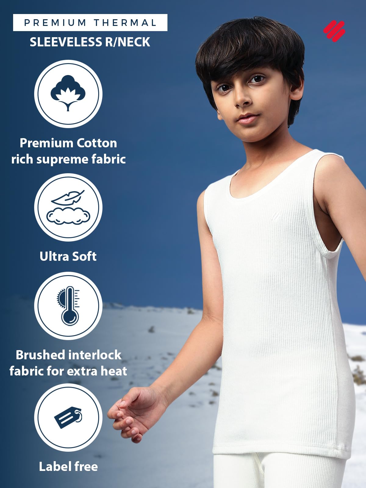 ONN Kid's Sleeveless Thermal Top Kids_OT075_WH_45_1PC White - Image 7 thumbnail