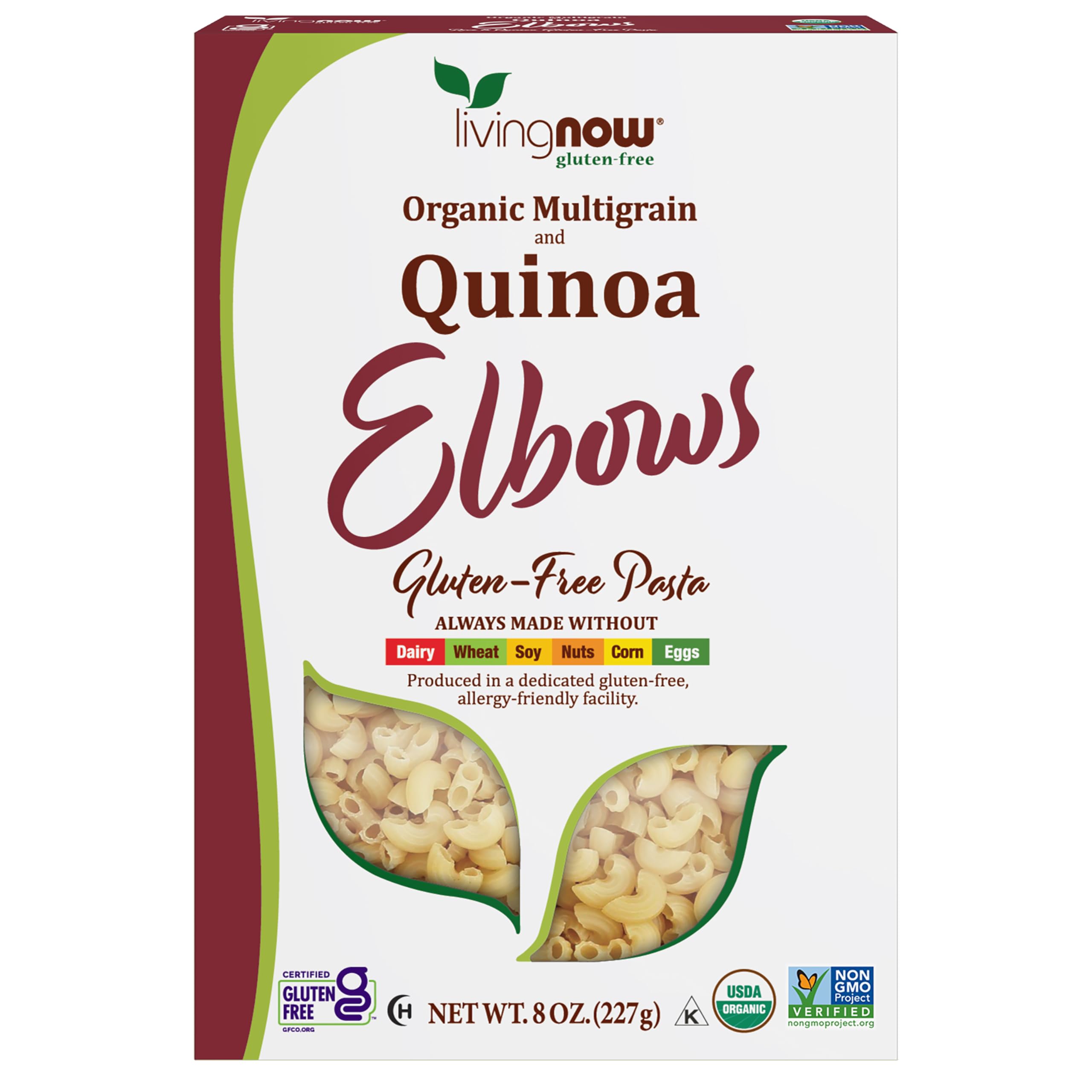 NOW Foods, Organic Quinoa Macaroni, Gluten-Free, Corn-Free, Non-GMO Elbow Pasta, 8-Ounce