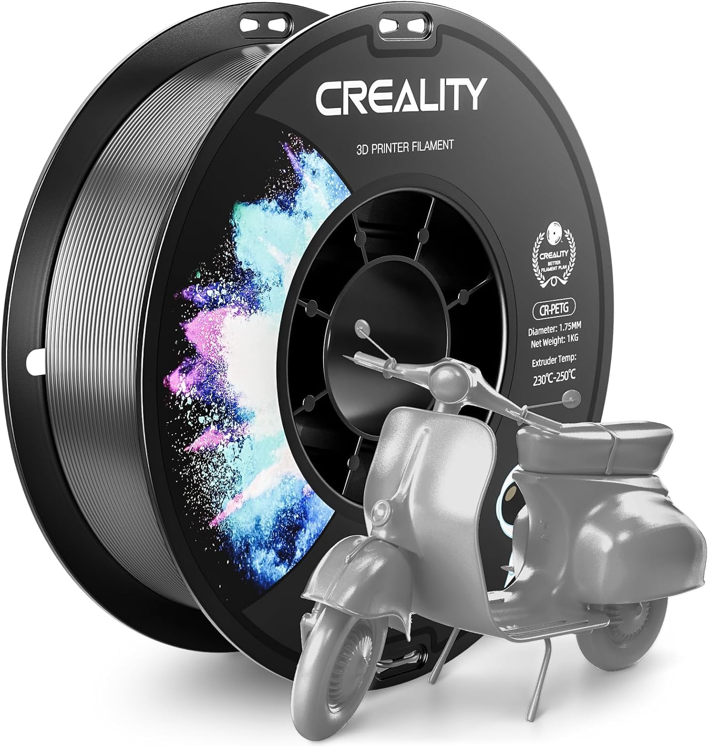 CR PETG, Grey, CREALITY PETG Filament 1.75mm 3D Printer Filament, 1kg (2.2lb) Neatly Wound Spool, Dimensional Accuracy ±0.03mm, Excellent Toughness, Fits for Most FDM 3D Printers, Grey