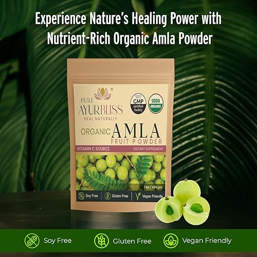 Miniatura 2 de PureAyurbliss Amla en polvo, mezcla ayurvédica para la salud digestiva, apoyo inmunológico, nutrición vegana y sin gluten, fuente natural de