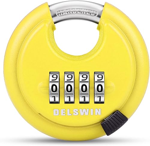 DELSWIN Candado de disco de combinación de 4 dígitos con grillete de acero endurecido Combo Lock para cobertizos, unidad de almacenamiento,