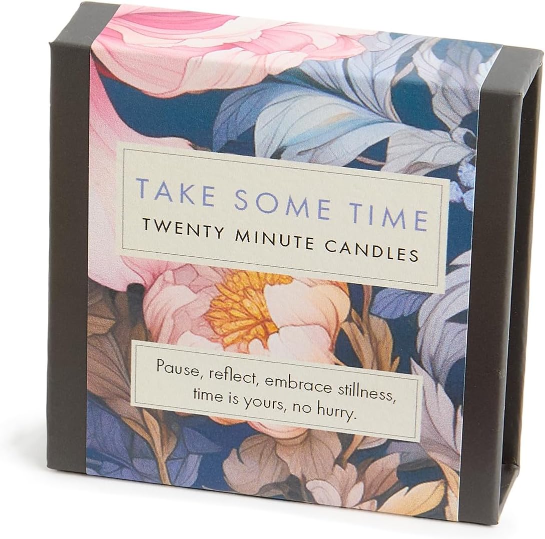 Signature Collection - Take Some Time Candle Set (Floral) by Cotton & Grey - 12 Pure Beeswax Twenty Minute Candles with Ceramic Holder for Relaxation, Self Care and Mindfulness