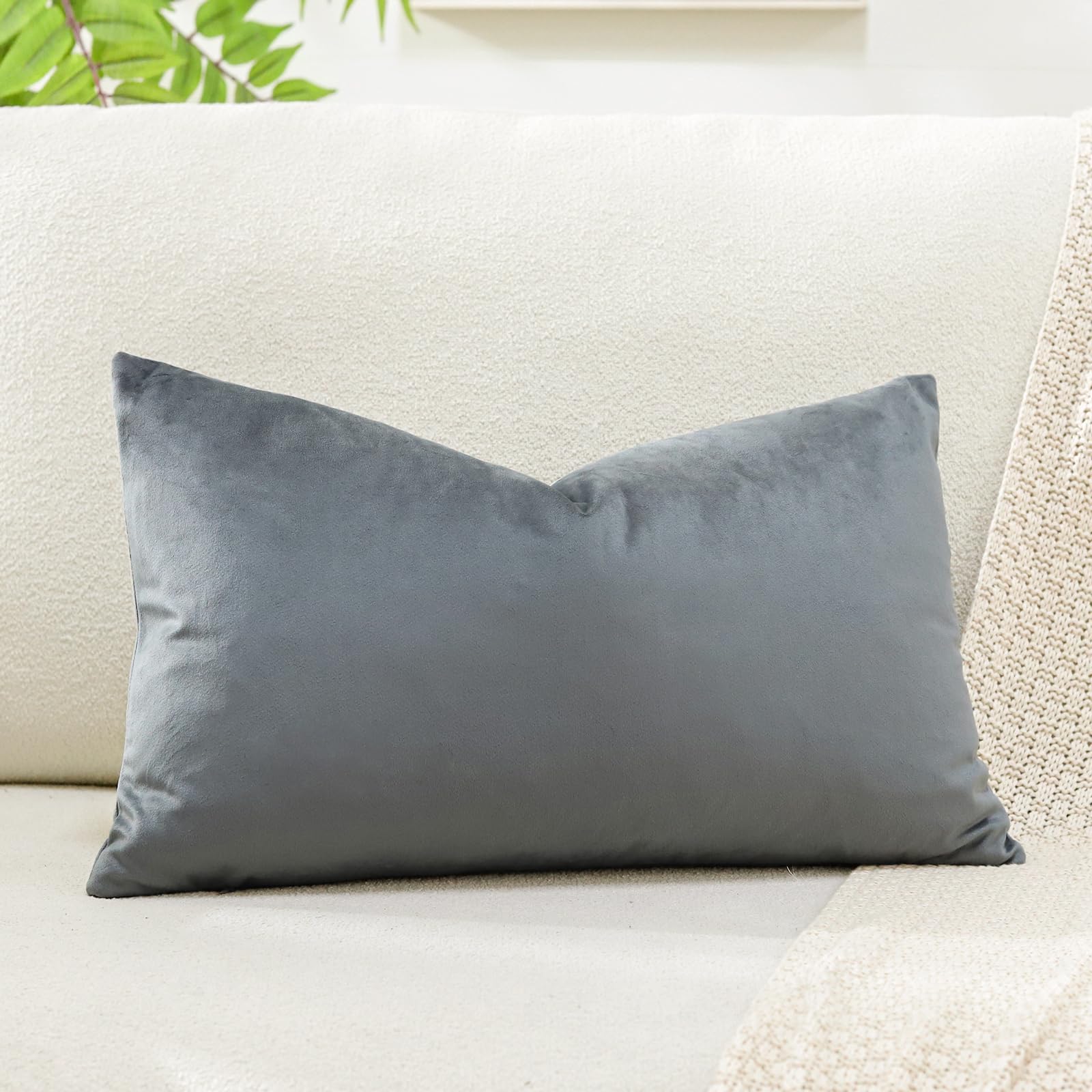 Artscope Luxury Velvet Cushion Covers Decorative Rectangle Pillowcases Soft Solid Cushion Cases for Couch Sofa Bedroom Car Decor 40x60cm Graphite Gray - Image 2