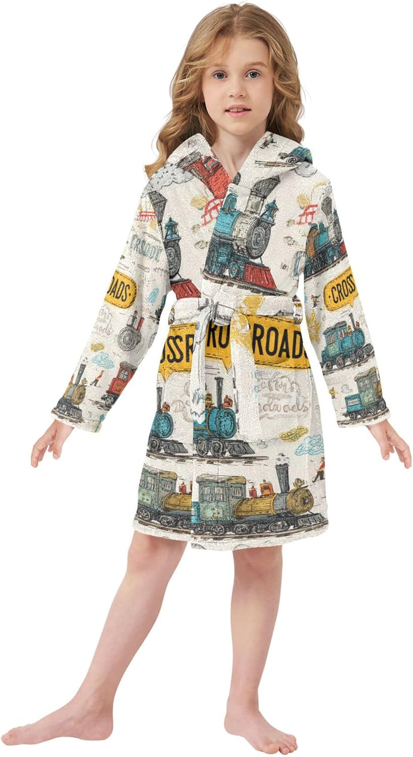 Bathrobe Hooded PJ Robe Soft Fleece Robe Pajama Sleepwears 2-12 Years